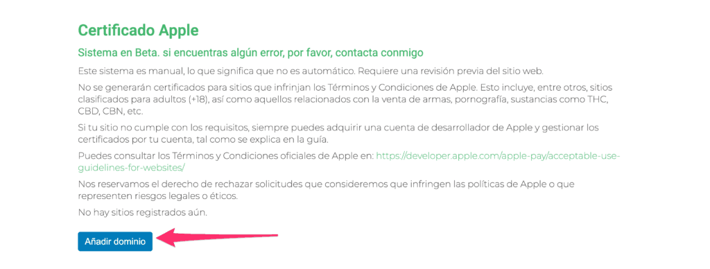 Añadir domino para Apple Pay para Redsys y WooCommerce.